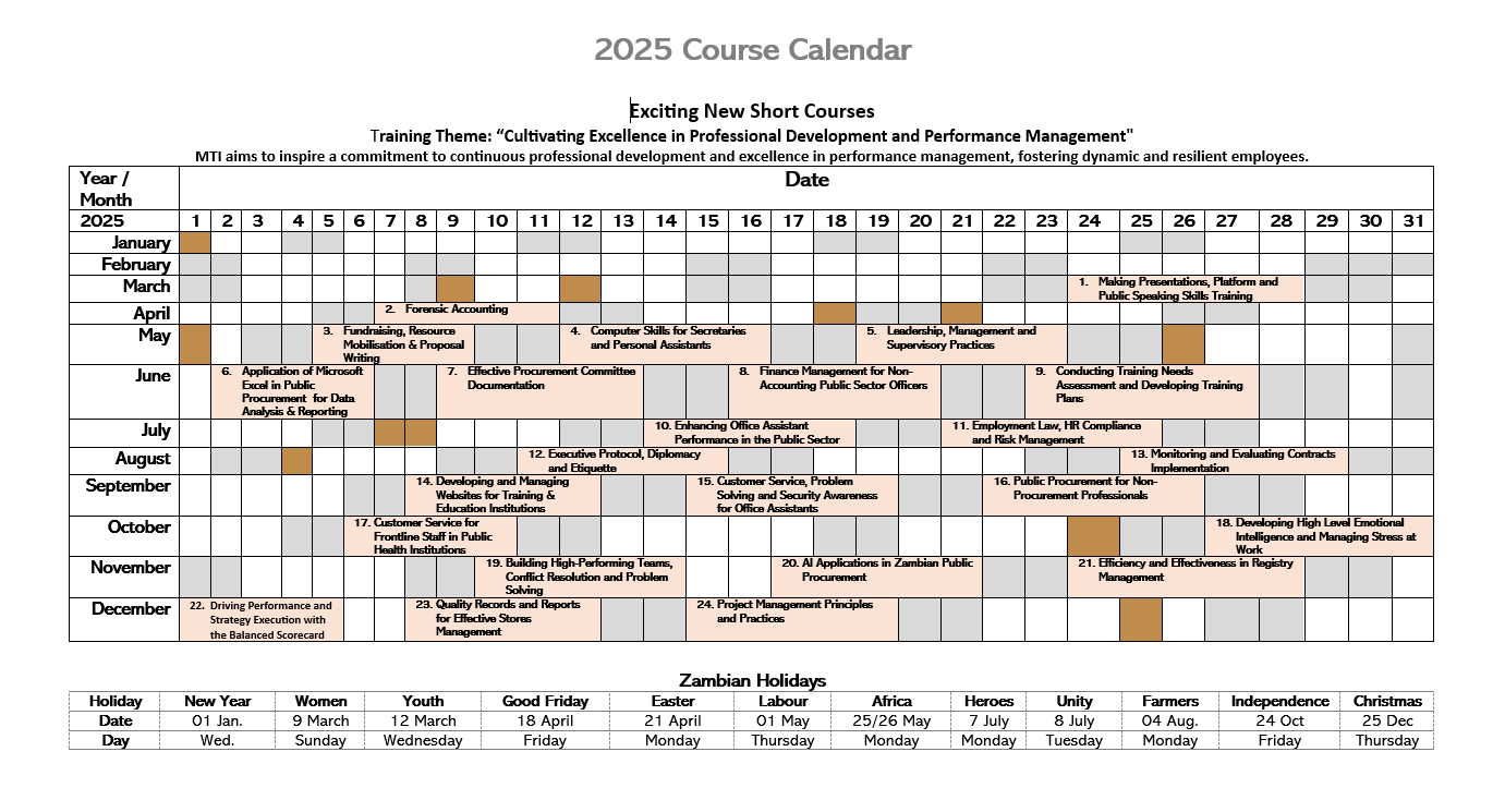 2025 Course Calendar